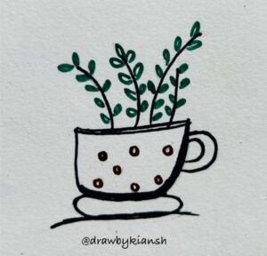 A Cup of Growing Joy | Easy Plant Drawing Ideas