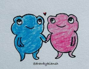 Two Frogs Holding Hands 